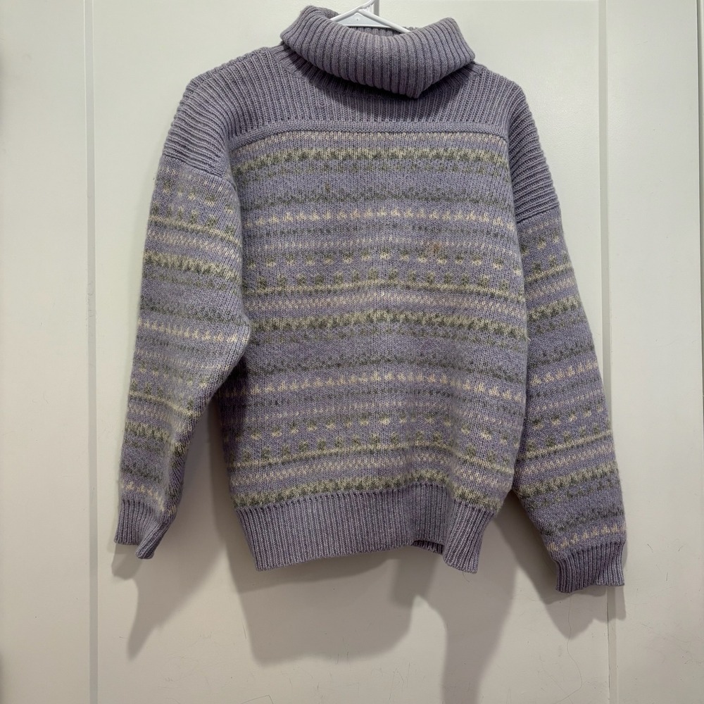 Vintage Illustrations Shetland Wool Fair Isle Turtleneck Sweater Purple Small